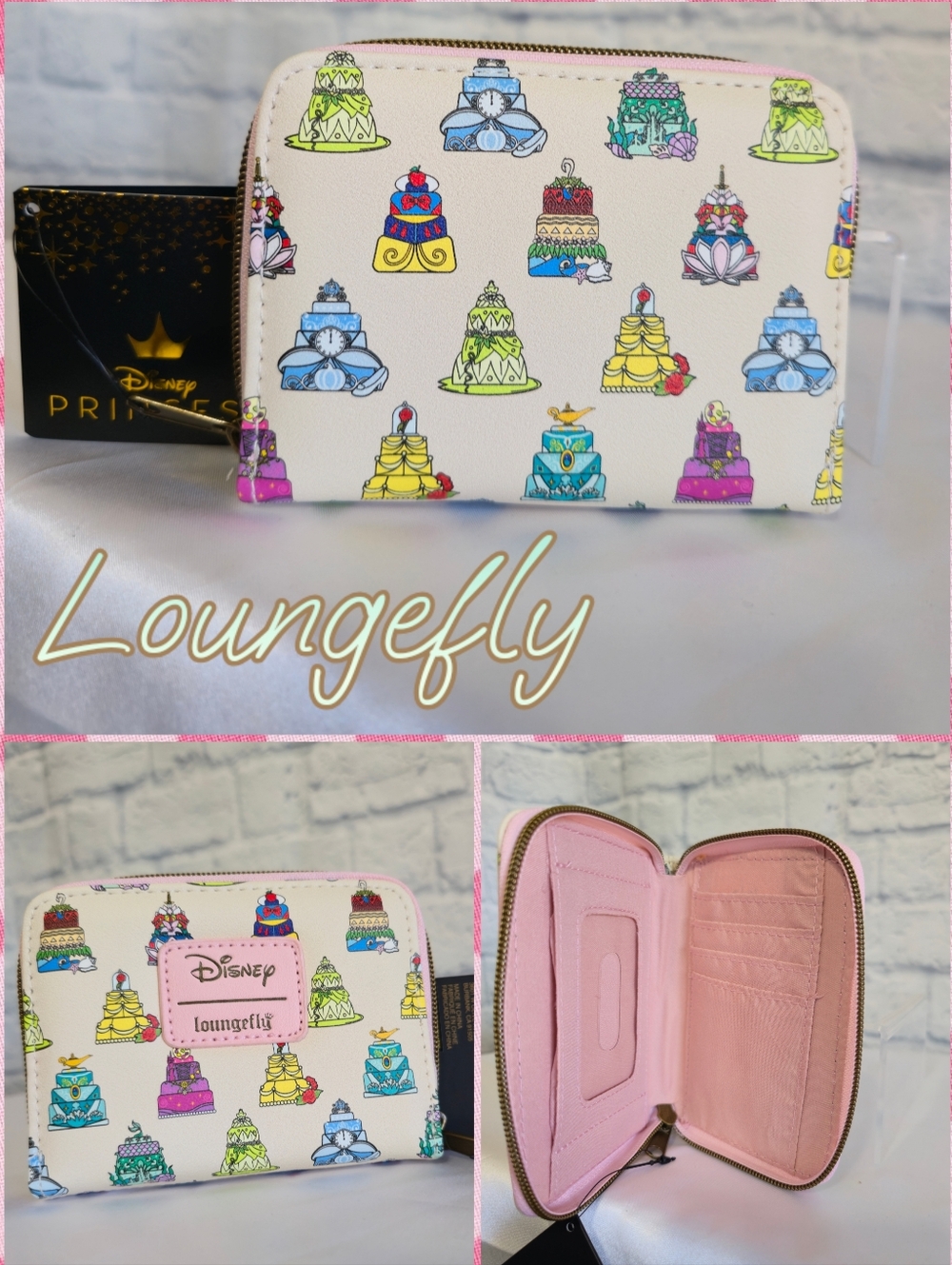 Loungefly Pastel Multi Disney Princess Cake Pattern Zip Wallet